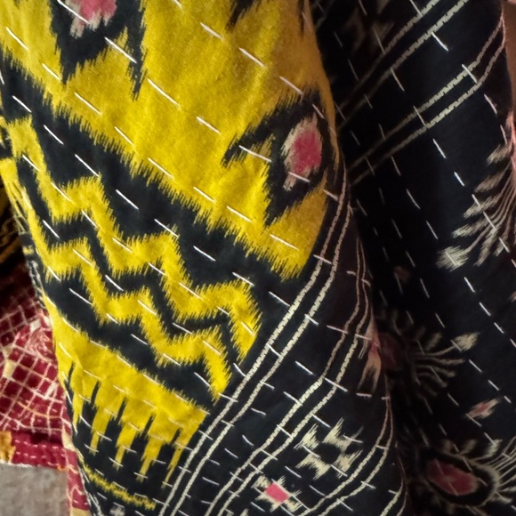 Kantha Half Sunburst /mustard Vintage Throw/Quilt handmade India - Picture 6 of 7